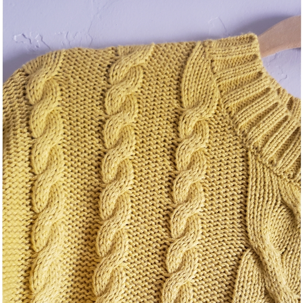 Zara Sweater Yellow Crewneck Cable Knitwear Youth Womens M Boho Chunky Pullover - Picture 3 of 7